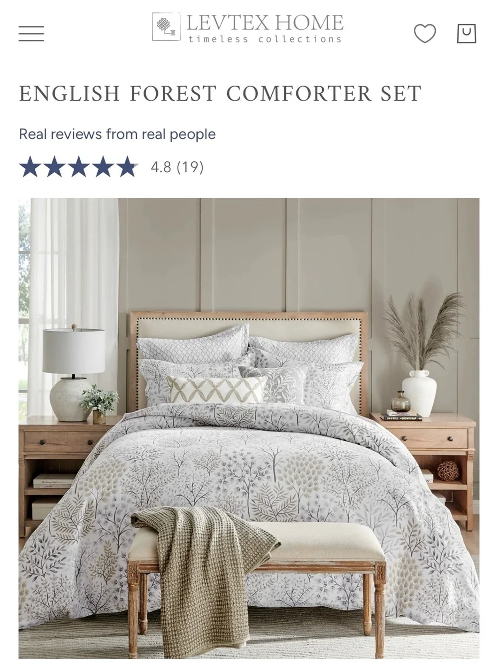 Levtex Floral Forest Comforter 3 pcs Set in Cream and Gray 🩶🤍🤎 100 % cotton..